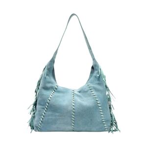 Sharif Legacy Teal Suede Metallic Fringe Hobo with Whipstitching NWT